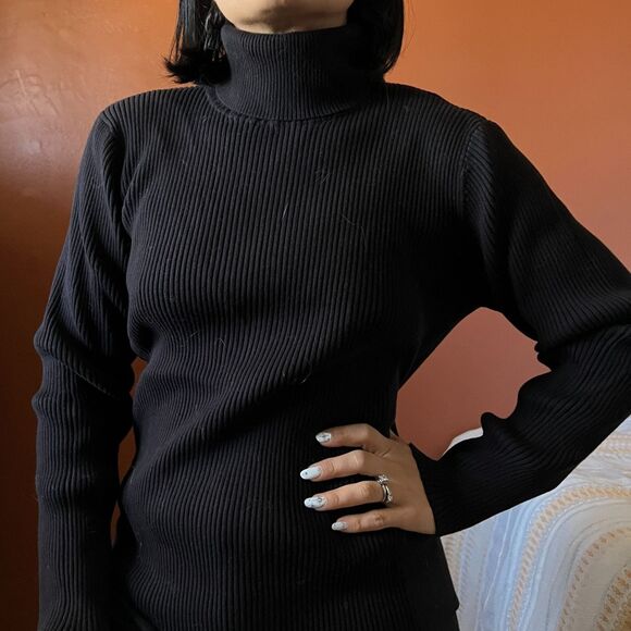Coldwater Creek medium black Ribbed Turtleneck Sweater pullover minimalist - Picture 4 of 11